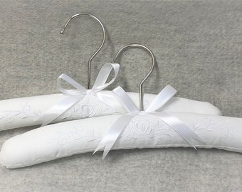 Luxury Padded White Embroidered Childrens Clothes Hangers - Set of 2
