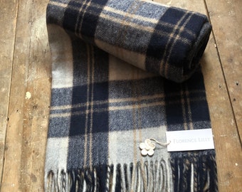 Bannockbane Silver Tartan Recycled Wool Blanket/Throw by Florence Lilly