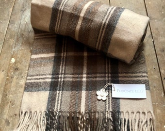 Stewart Natural Dress Tartan Recycled Wool Blanket/Throw by Florence Lilly