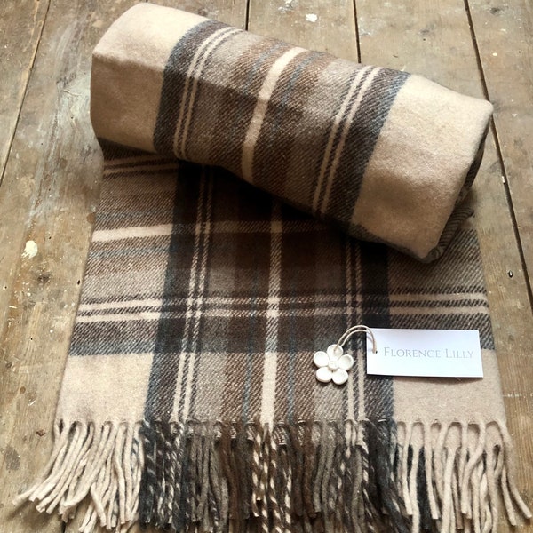 Stewart Natural Dress Tartan Recycled Wool Blanket/Throw by Florence Lilly