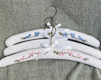 Catherine ~ our Luxury Padded Cotton Clothes Hangers with Beautiful Flower Embroidery - Pack of 3