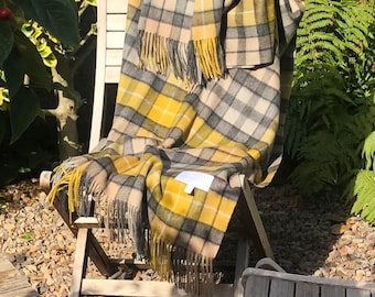 Lambswool Super Soft Mustard Check Blanket, Throw by Florence Lilly