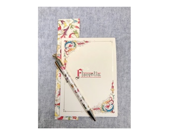 Beau modèle floral 'Florentia' Kartos Note Pad avec stylo assorti et signet