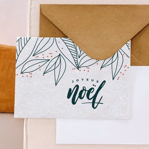 Carte postale à planter, Joyeux Noël, idée cadeau, cadeau noel, Papier ensemencé, biodégradable, papeterie, fraises, fleurs des champs image 1