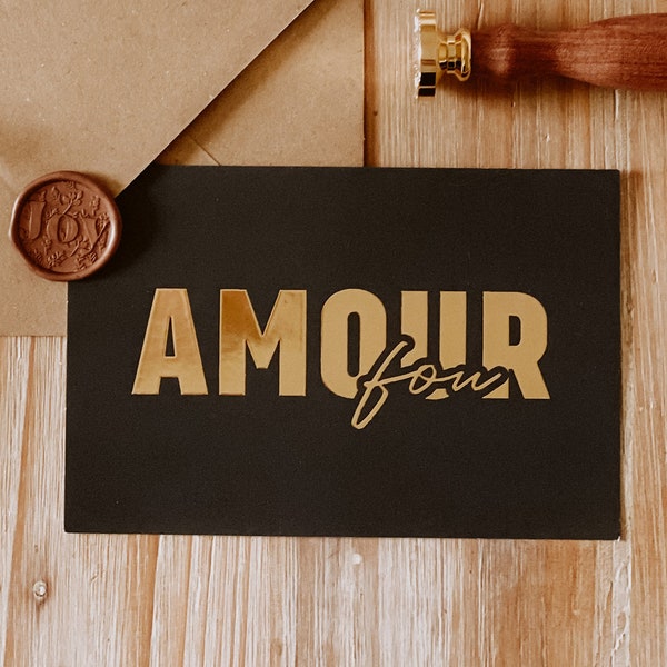 Card, postcard, Amour Fou, metallic gold, couple gift, Valentine's Day gift idea, gift idea, gift, stationery, Valentine, BFF