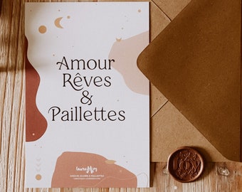 Carte postale, amour, rêve, paillettes, carte rêve, carte paillettes, idée cadeau, saint valentin, cadeau copine, amitié, papeterie