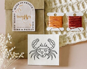 Recharge Crab Embroidery, Sea Embroidery, Beach, Summer, Embroidery Kit, Modern Embroidery, Easy Embroidery, Embroidery, Creative Kit, Do It Yourself