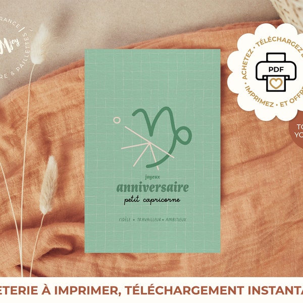 Carte JOYEUX ANNIVERSAIRE, CAPRICORNE, Astro, idée cadeau, idée cadeau anniversaire, carte astro, carte signe zodiaque, carte anniversaire