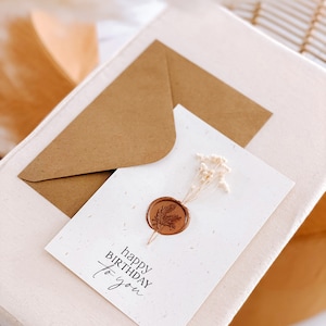 Tarjeta de feliz cumpleaños, sello de cera, flor seca, idea de regalo, tarjeta de flores secas, idea de regalo de cumpleaños, tarjeta hecha en Francia, mini flor imagen 4