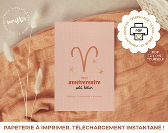 Carte JOYEUX ANNIVERSAIRE, BELIER, Astro, idée cadeau, idée cadeau anniversaire, carte astro, carte signe zodiaque, carte anniversaire