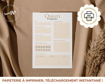 PAGE QUEEN de L'ORGANISATION, Blanc, Daily Planner, A5, Agenda, idée cadeau, organisation, home office, daily planner, agenda de bureau