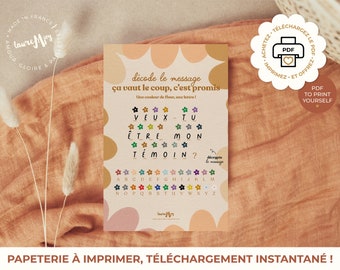 Carte message codé, MON TÉMOIN, carte annonce, annonce témoin, mariage, futur témoin, super témoin, carte demande mariage, demande témoin