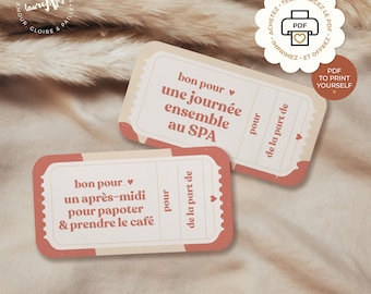 BONS POUR, A IMPRIMER, Pré-Rempli, Idée cadeau, Fête des mères, cadeau fête des mères, bon à offrir, surprise, tickets cadeaux, cadeau maman