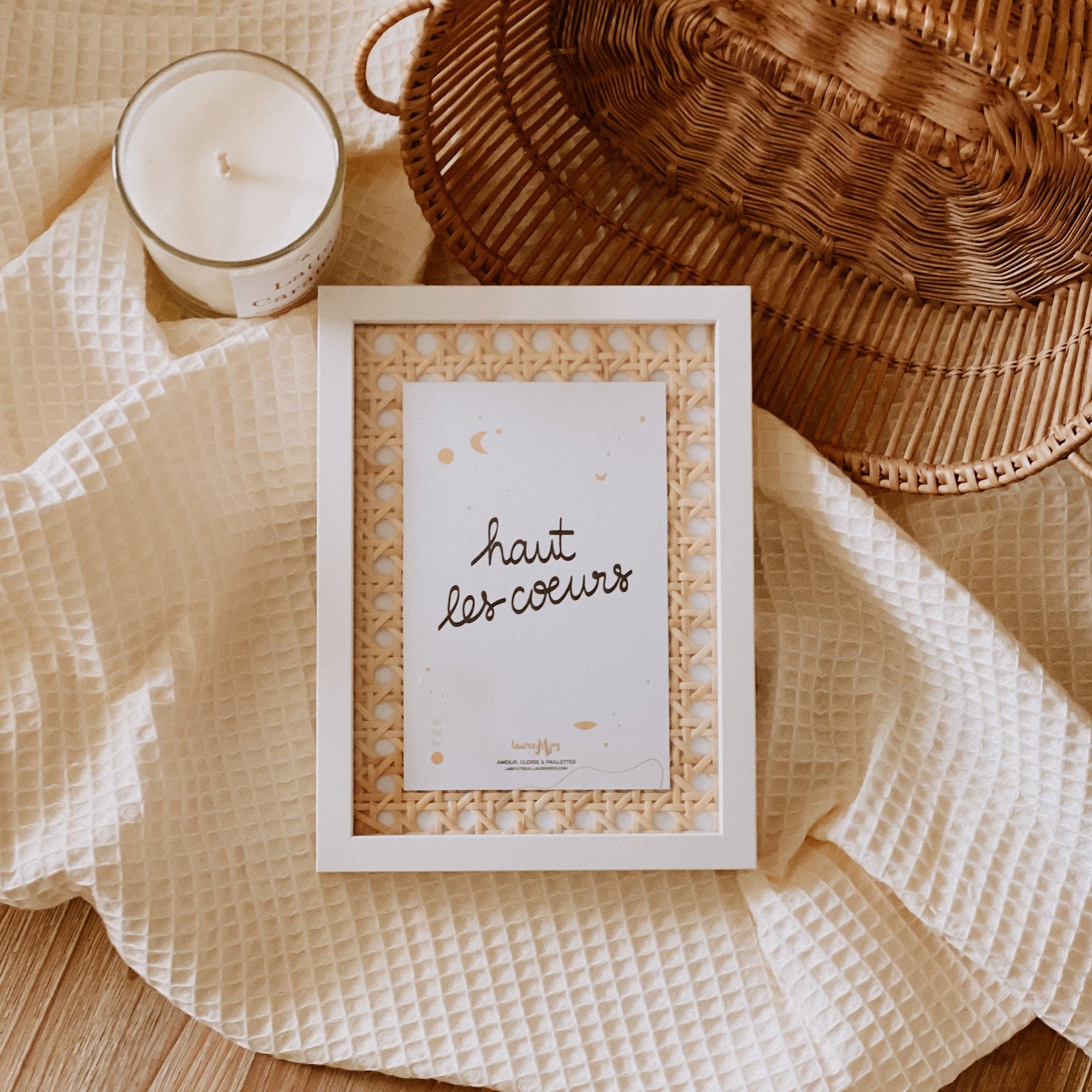 Cadre Haut Les Cœurs, Cadre Cannage, Rotin, Mantra, Amour, Amitié, Déco, Décoration Bohème, Made in 