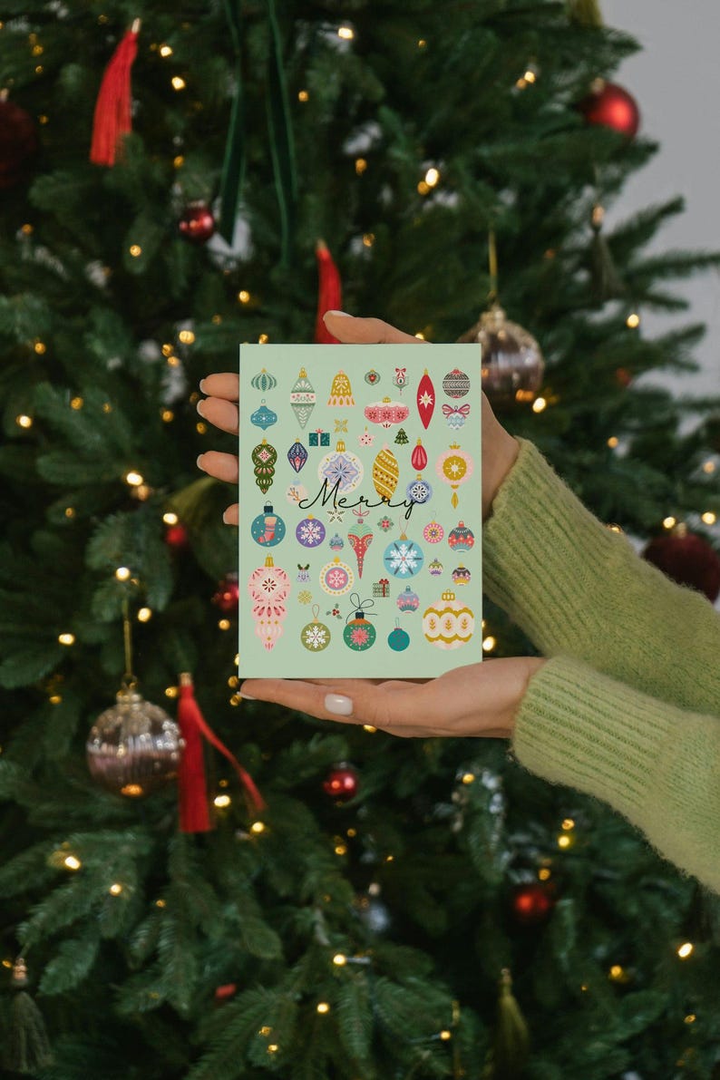 Merry Christmas Mid-century Ornament Print Png Transparent Print 8x10 ...