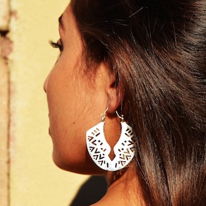 Carved African Tribal Earrings, Silver Tribal Earrings, Ethnic Jewelry