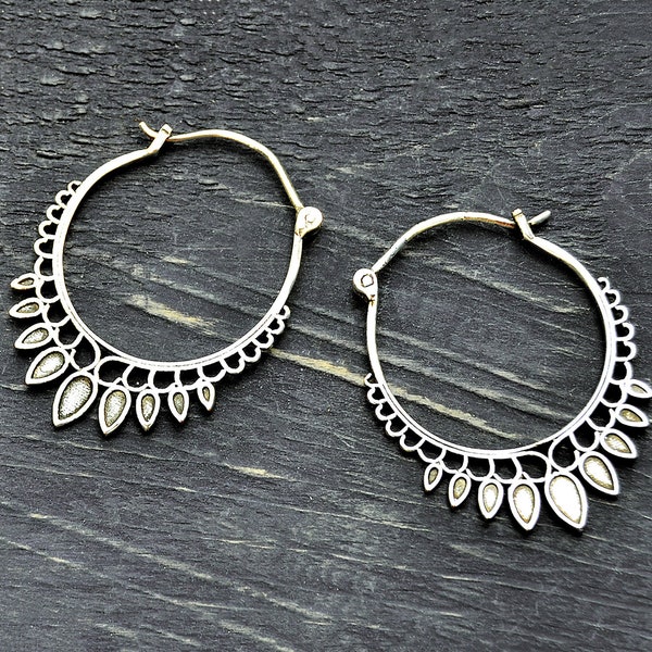 Indian Hoop Earrings, Silver Hoop Earrings, Tribal Hoop Earrings, Gypsy Hoop Earrings, Boho Earrings, Ethnic Hoop Earrings, Indian Jewelry