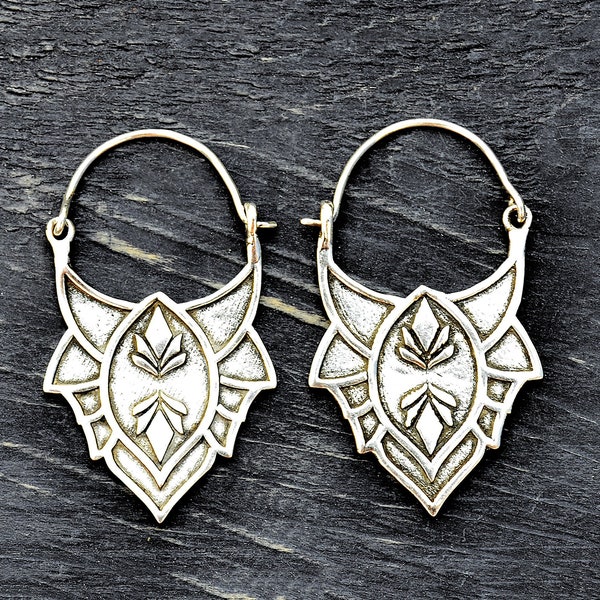 Silver Lotus Earrings, Dangle Gypsy Earrings for Belly Dance