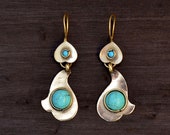 Tribal Turkmen Earrings, Dainty Afghani Ear Hangers, Boho Turquoise Jewelry, Central Asia Jewels