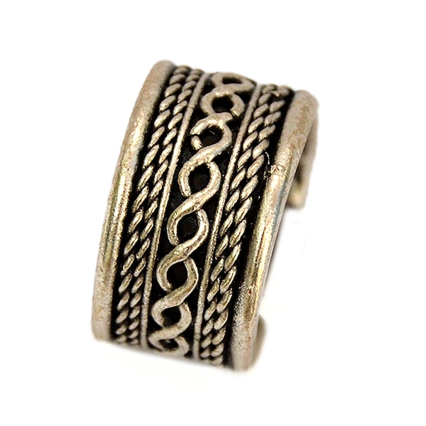 Tribal Balinese Ring, Adjustable Open Band, Silver Plated Ring