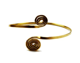 Boho Spiral Arm Band, Gold Brass Arm Bracelet, Upper Arm Cuff