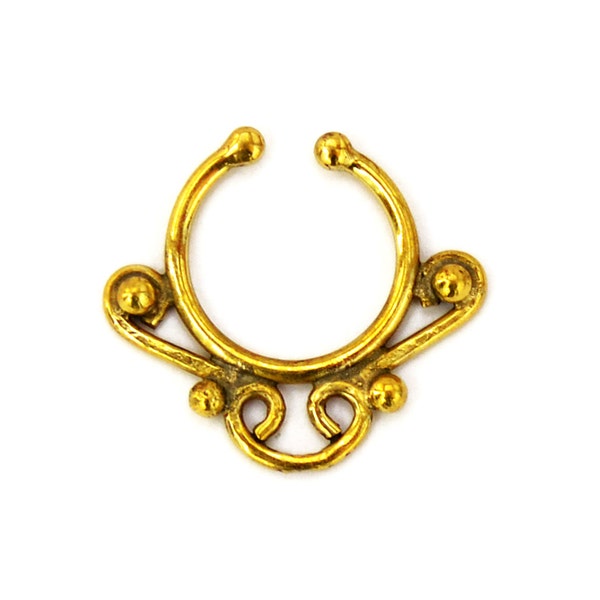 Gouden valse Septum Ring, Tribal Septum Ring, messing Septum Ring, Fake Septum Piercing, Indiase Septum Ring, neusring, nep neus Piercing