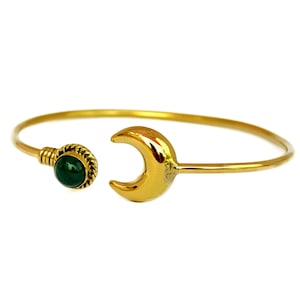 Boho Moon Bangle with Malachite Stone, Bohemian Bracelet for Gift, Boho Moon Jewelry