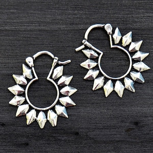 Tribal Sun Hoops, Ethnic Creole Earrings, Small Hoop Earrings, Primitive Ear Hoops, Festival Jewelry
