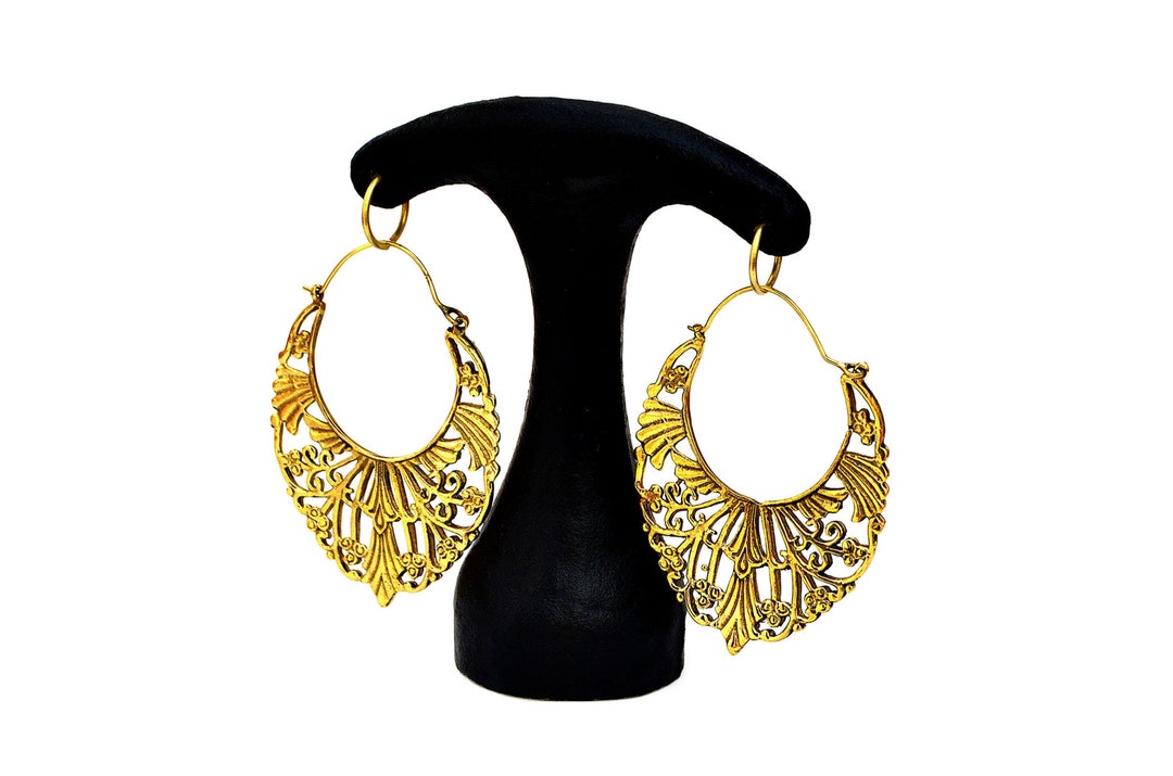 Large Vintage Earrings Gold Filigree Hoops Antique Indian Etsy UK