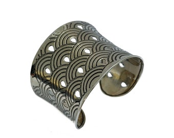 Stammes-breit-Armband, Silber ethnische Armreif, große Armband für Frau, Statement Manschette, verstellbar