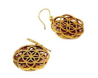 Flower of Life Earrings, Gold Mandala Hoops, Yoga Earrings for Gift, Sacred Geometry Jewelry