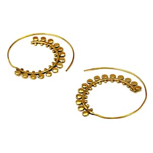 Spiral Tribal Creole Earrings, Brass Ethnic Hoops, Banjara Indian Style