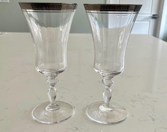 Pair Mikasa Jamestown water glasses set of 2 silver rim