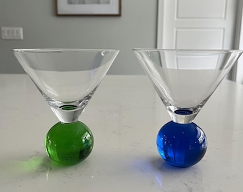 Vintage Martini glasses with Blue and Green ball stem - Set of 2