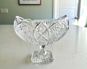 Vintage Bohemian Lead Crystal pedestal bowl