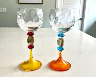 Vintage set of 2 art wine goblets water goblets