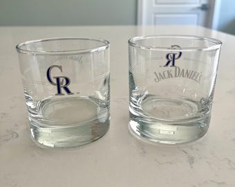 Colorado Rockies MLB Jack Daniels Whiskey Glass Rock Tumbler Heavy Base set of 2