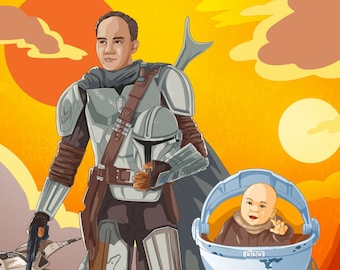 The Mandalorian Inspired Father and Child Portrait - DIGITAL IMAGE by Euodos