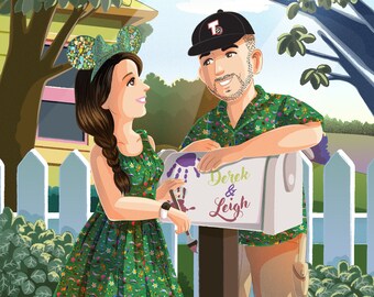 Couple Portrait with Mailbox, Romantic Gift - Digital File Only by Euodos