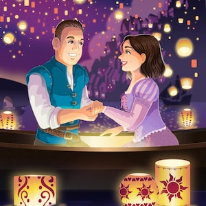 Retrato de pareja por encargo inspirado en Enredados, escena de barco (solo archivo digital con/sin animación de Euodos)