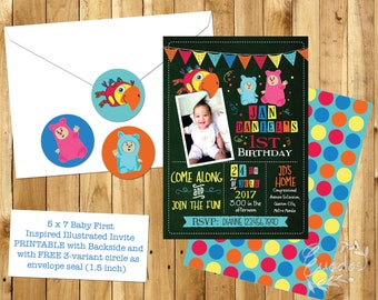 Baby First Invitation with FREE  3-variant 1.5 inch circle as envelope seal Printable by Euodos