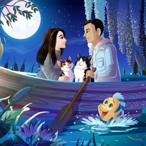 Little Mermaid-Inspired Commissioned Romantic Couple Portrait Boat Scene Digital File Only by Euodos image 3