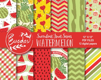 Watermelon Digital Paper for Scrapbook Journal Succulent  Fruit Series by Euodos