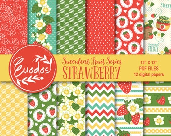 Strawberry Digital Paper  for Scrapbook Journal Succulent Fruit Series by Euodos