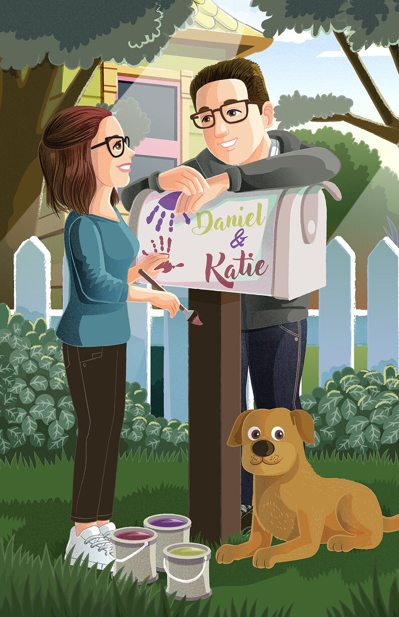Couple Portrait with Mailbox, Romantic Gift Digital File Only by Euodos image 7