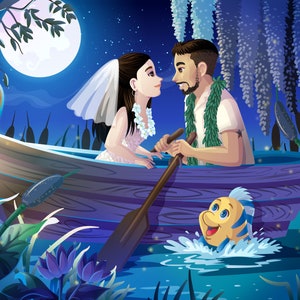 Little Mermaid-Inspired Commissioned Romantic Couple Portrait Boat Scene Digital File Only by Euodos image 5