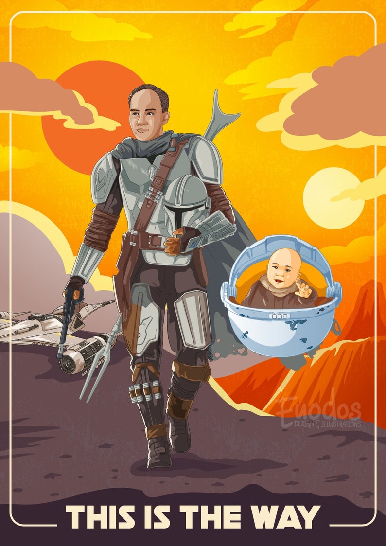 The Mandalorian Inspired Father and Child Portrait DIGITAL IMAGE by Euodos image 1