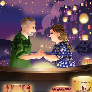 Tangled-Inspired Commissioned Couple Portrait Boat Scene Digital File Only with/without Animation by Euodos image 6