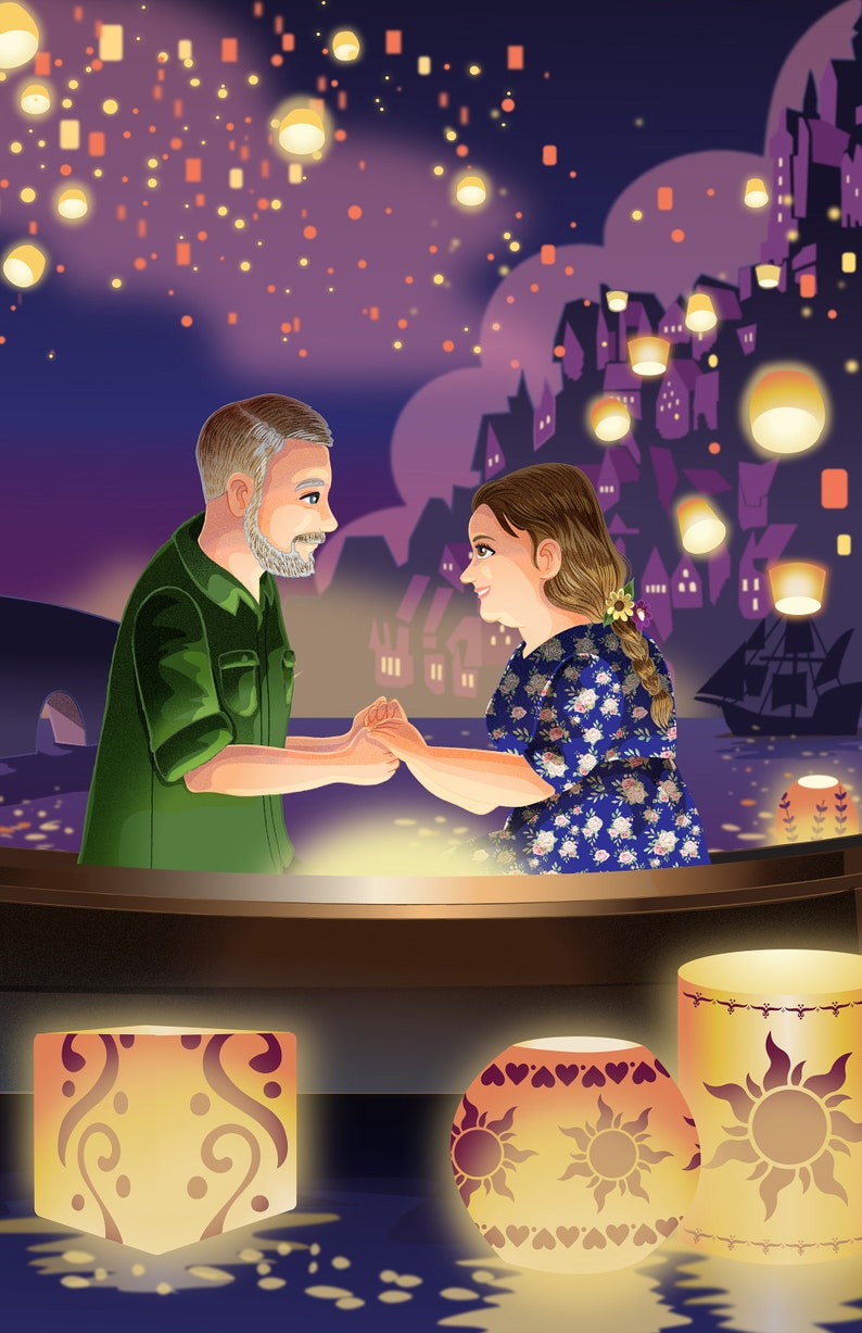 Tangled-Inspired Commissioned Couple Portrait Boat Scene Digital File Only with/without Animation by Euodos image 6