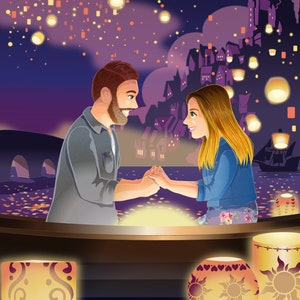 Tangled-Inspired Commissioned Couple Portrait Boat Scene Digital File Only with/without Animation by Euodos image 3